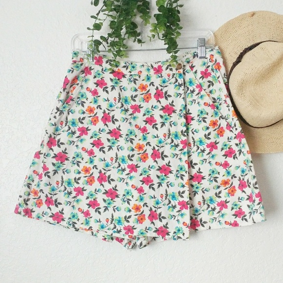 Vintage Pants - 90s Vintage Grunge Floral Mini Skort Skirt 10